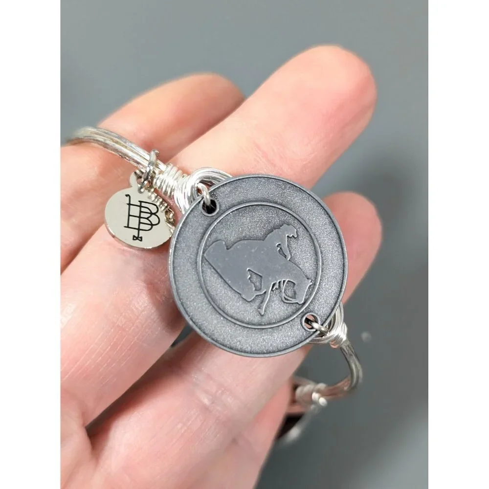 Bourbon‎ and Boweties Horse Equestrian Polo Bangle Bracelet 7.5 in Silver Tone